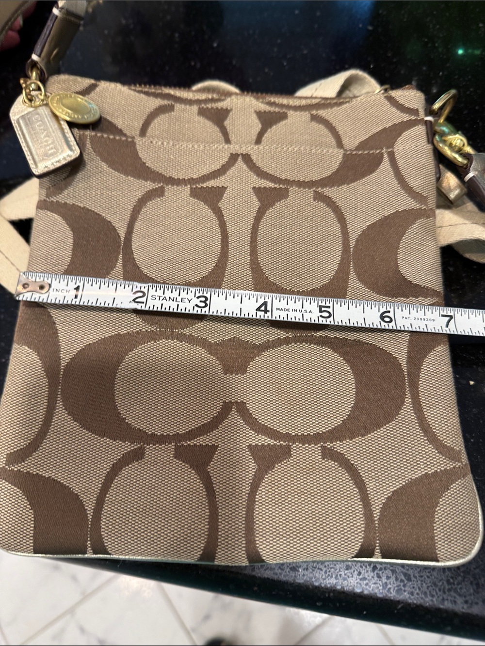 Coach Brown Signature Jacquard Crossbody Sling